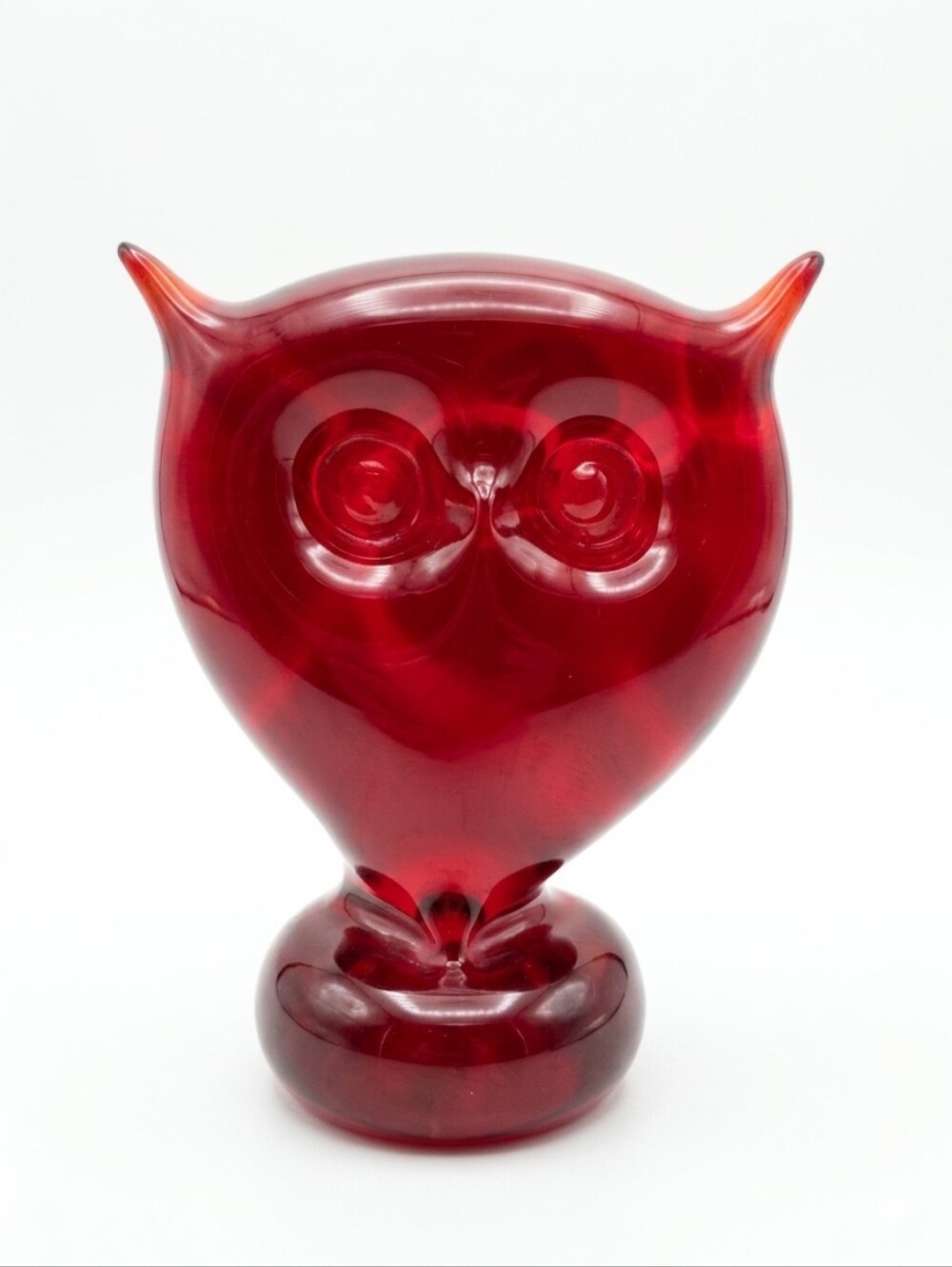 ​Viking Glass Epic 7288 Owl Figurine Paperweight Ruby Red Vintage Mid Century